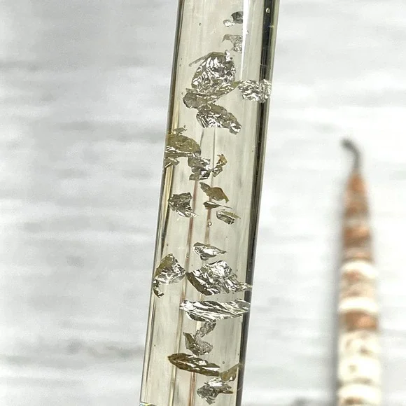 Set Of 3 Vintage Mid Century Lucite Taper Candles Metallic Copper Silver Flakes - Picture 5 of 9